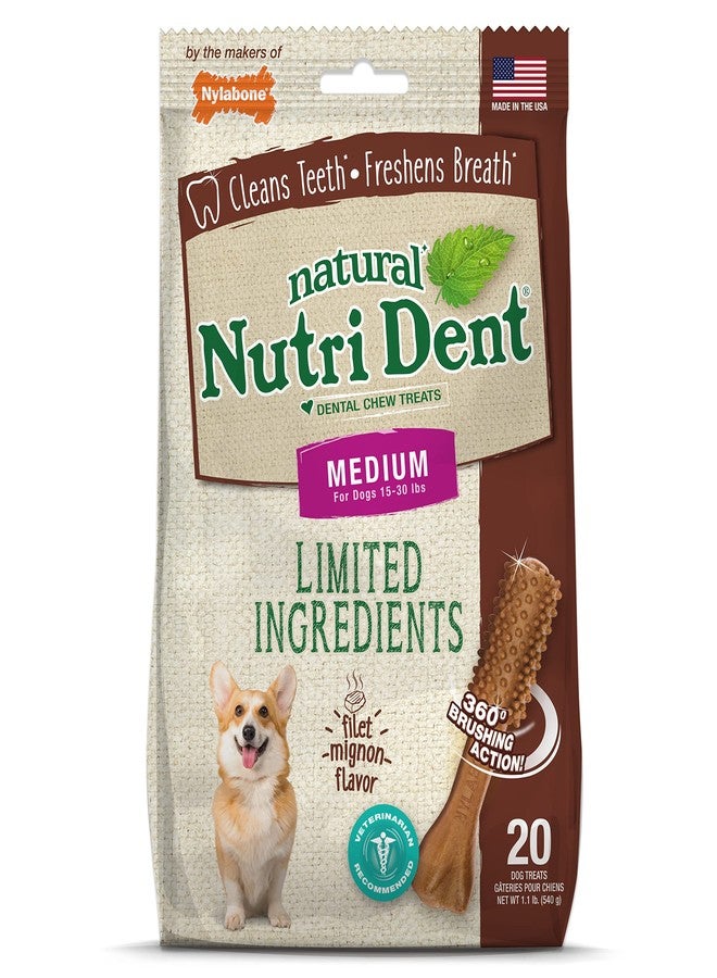 Nylabone Nutri Dent Dog Dental Chews - Natural Dog Teeth Cleaning & Breath Freshener - Dental Treats for Dogs - Filet Mignon Flavor, Medium (20 Count) - Image 1